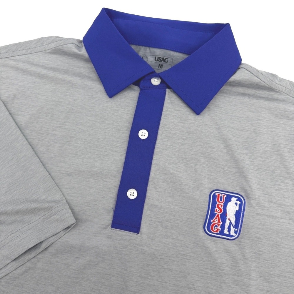USAG Golf Polo Shirt Mens Medium Gray Blue Performance Stretch Wicking Humor